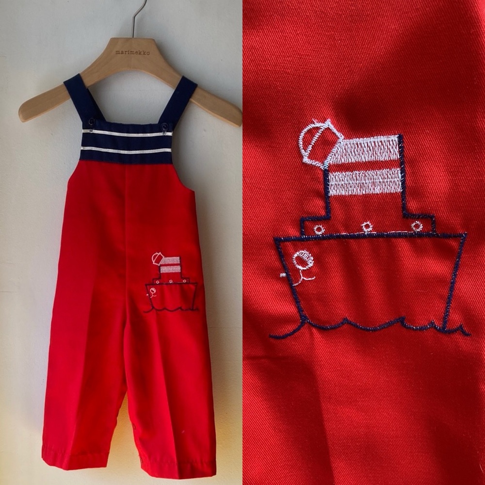 Vintage 80s Bryan overalls nautical sailor jumpsuit overalls size 12 mos